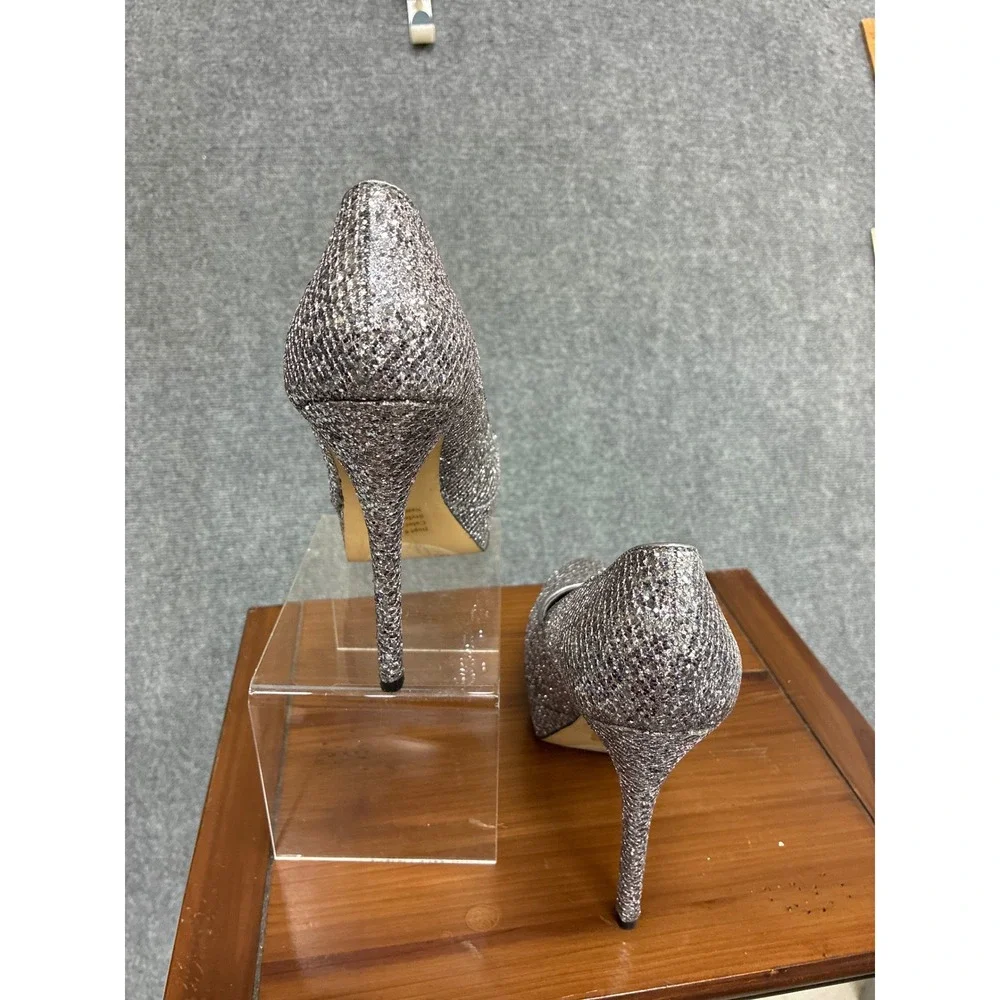 Bakers Melinasg Pewter Glitter Platform Pumps Stiletto Heels Silver 8.5M 3055